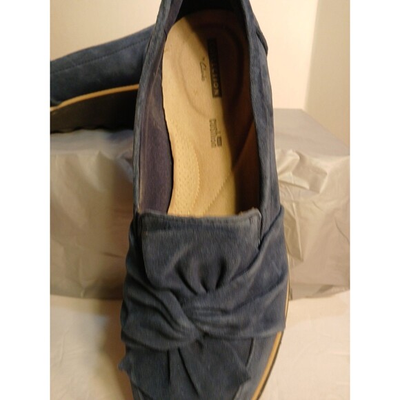 Clarks SHARON DASHER Blue Suede Designer Wedge Loafer WMS 10W  NEW ($110) - Picture 3 of 16